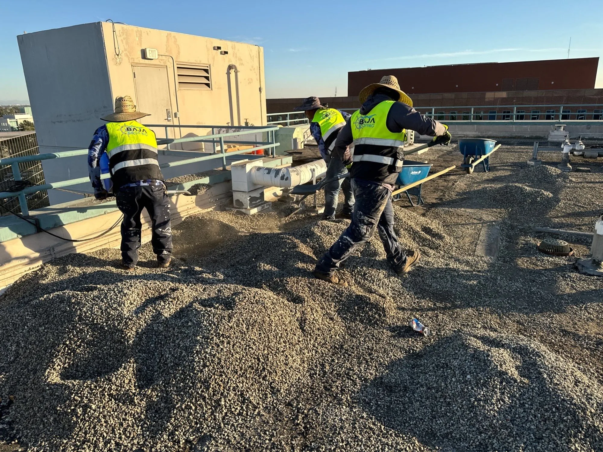 Crew working on an occupied commercial building