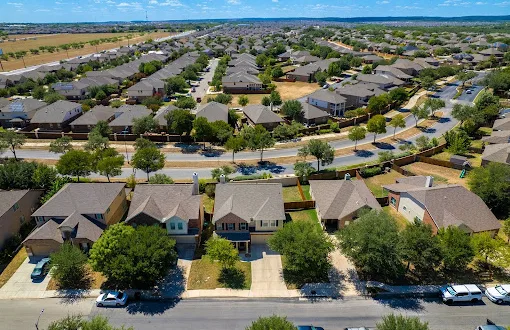 Aerial view of a residential community