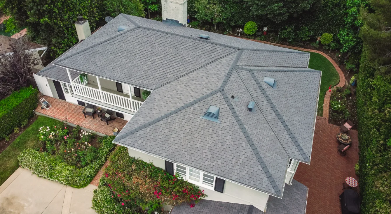 Aerial view of a single-family home roof